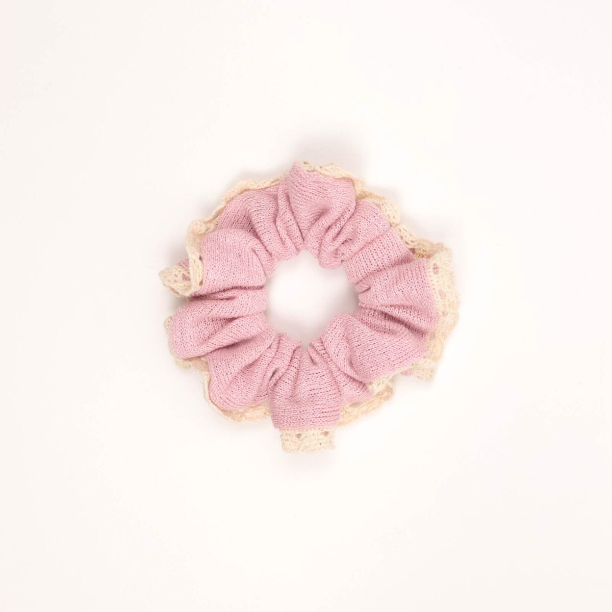 Knitted Lace Trim Scrunchie - Image 3