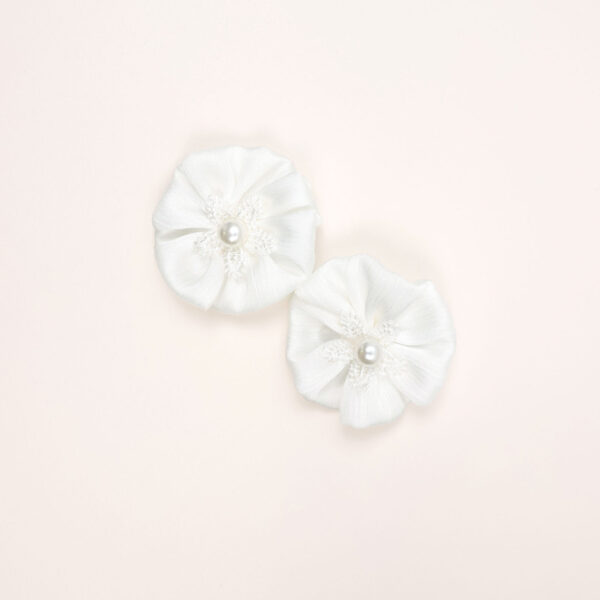 White Satin Flower Hair Clips