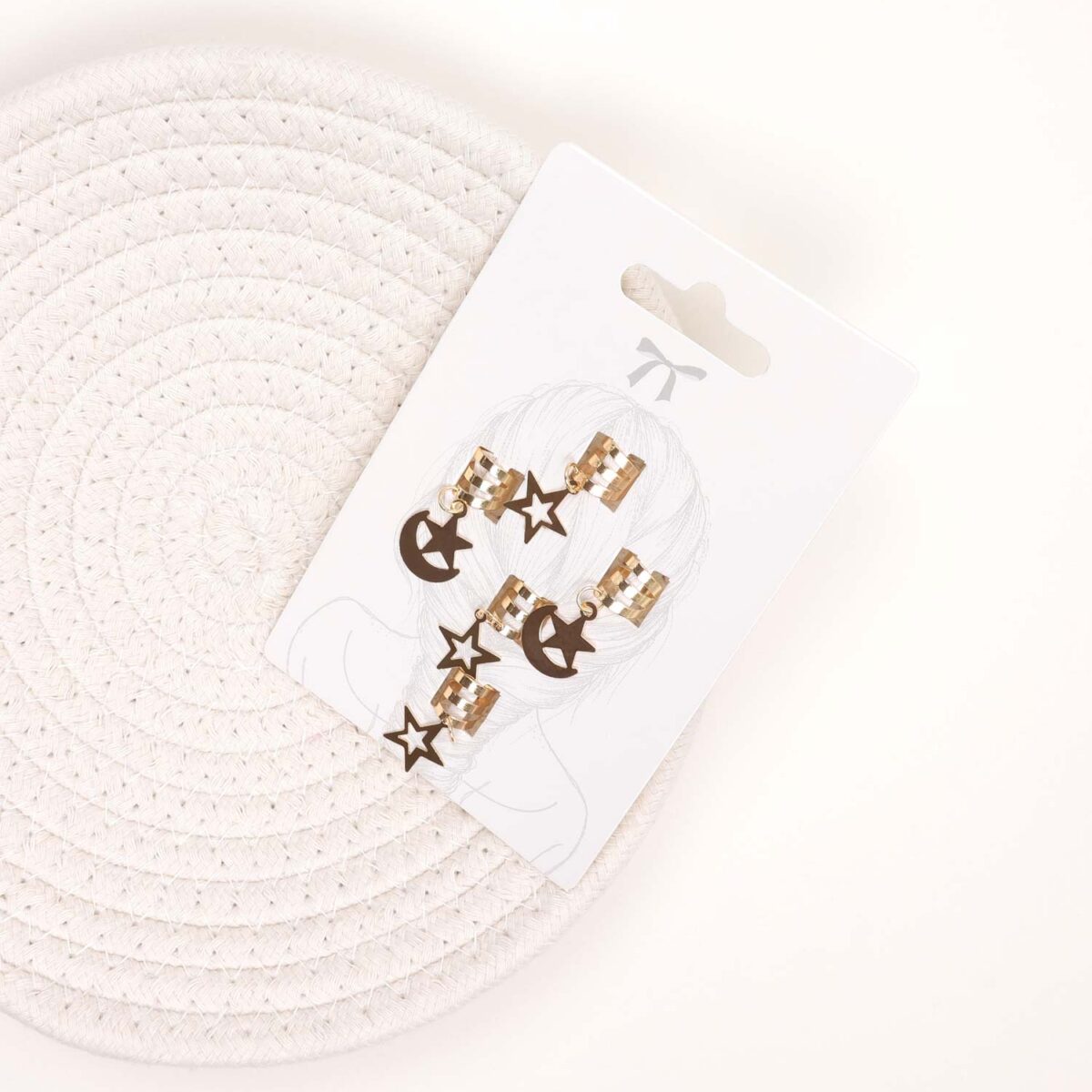 Gold Hair Rings with Moon & Star Charms - Image 1