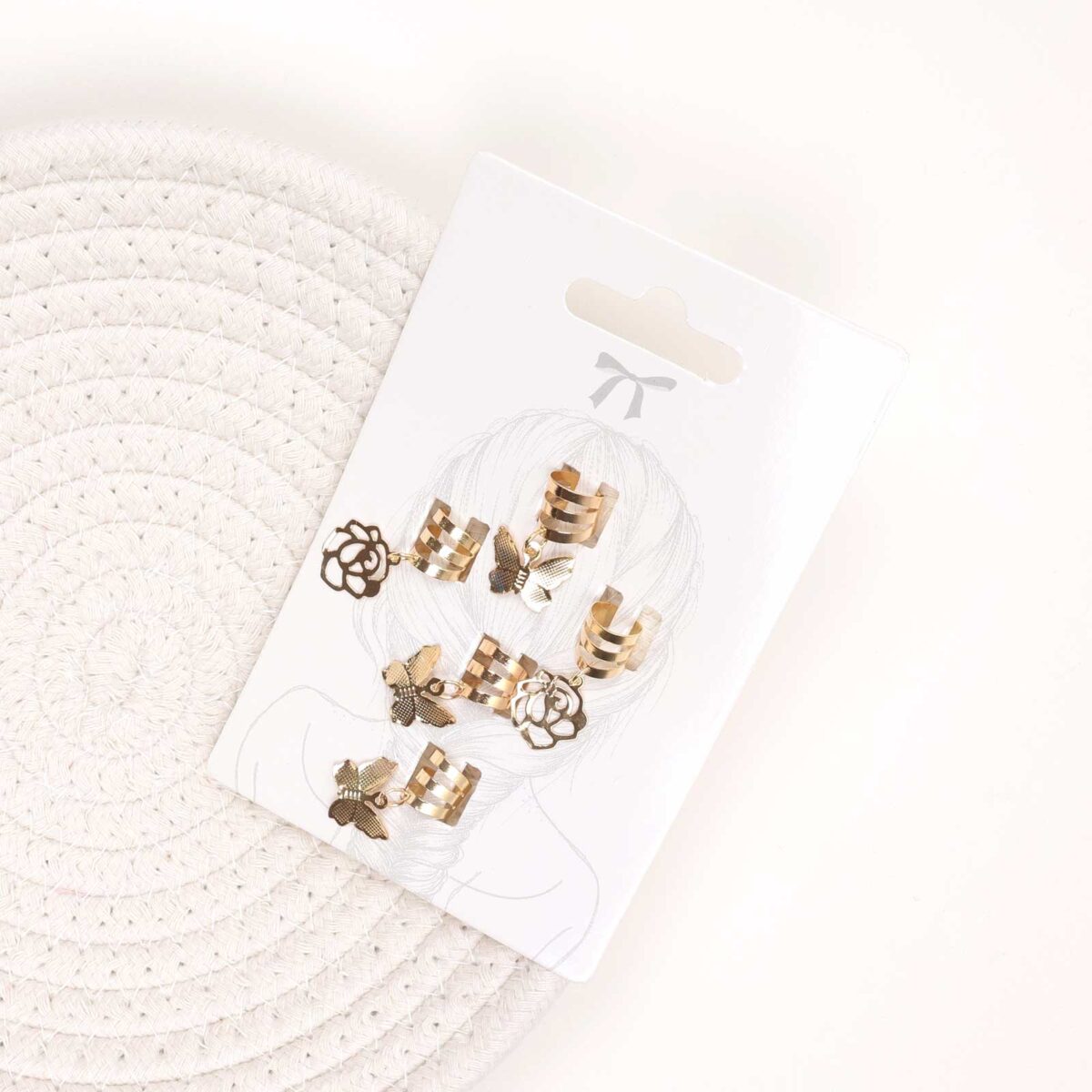 Gold Butterfly & Flower Hair Rings - Image 1