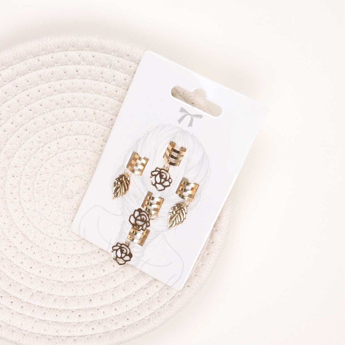 Gold Leaf & Flower Hair Rings - Image 1