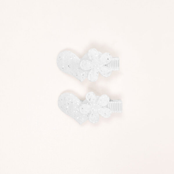 White Heart & Flower Mini Hair Clips