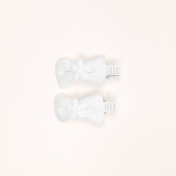 White Bow Flower Mini Hair Clips