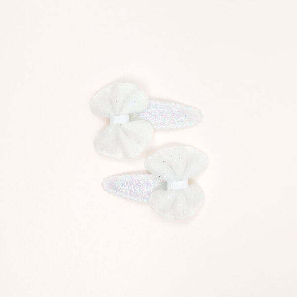 Sparkly White Bow Mini Hair Clips