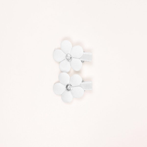 White Crystal Flower Mini Hair Clips
