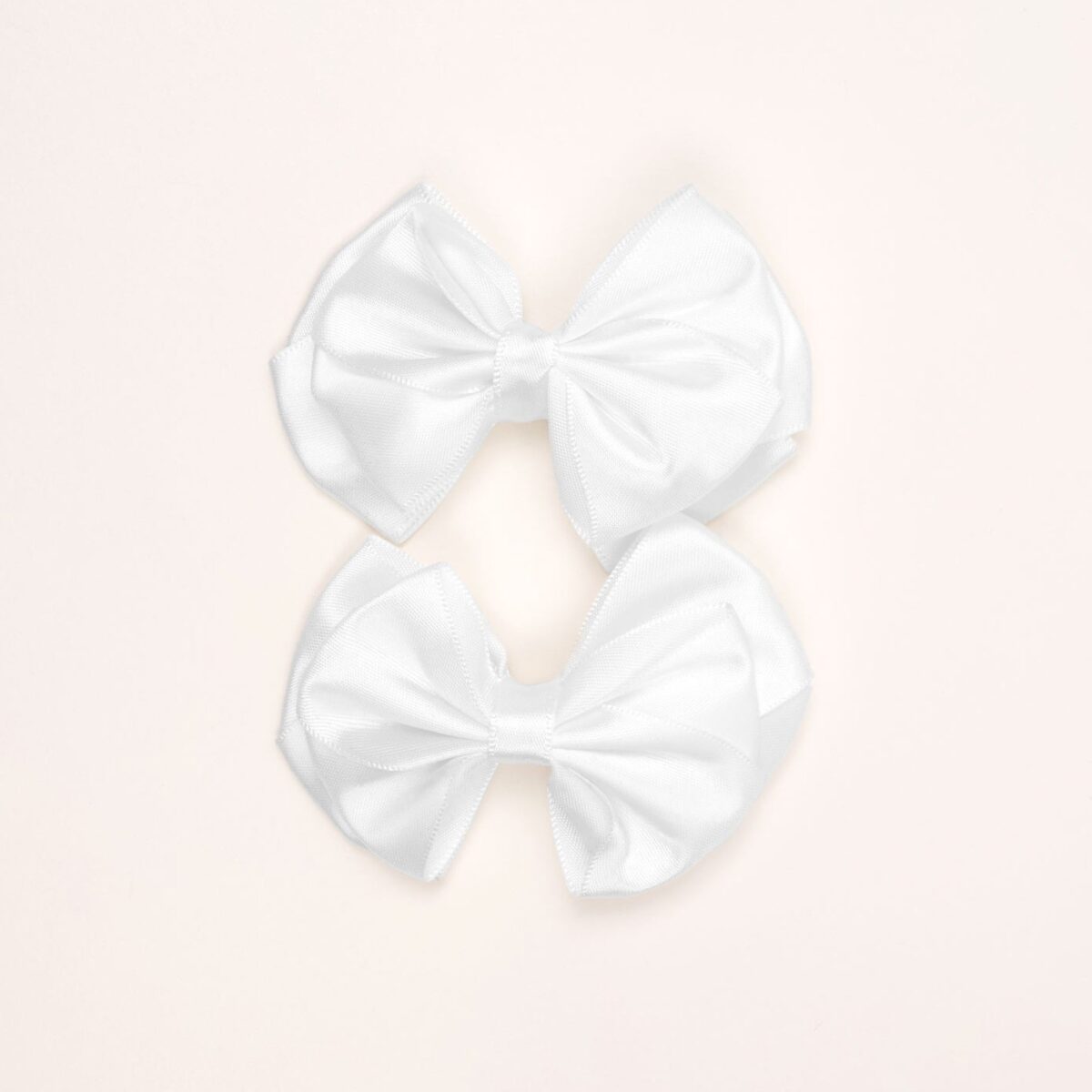 White Satin Hair Bow Clips - Image 1