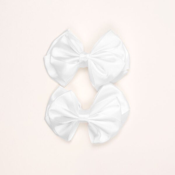 White Satin Hair Bow Clips