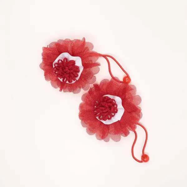 Red Mesh Floral Hair Ties