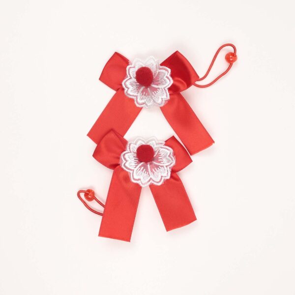 Red Ribbon Flower Hair Ties