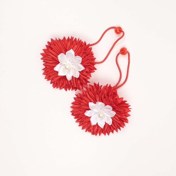 Red Ruffled Flower Hair Ties