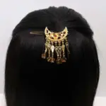 Golden Crescent Hair Clip with Charms