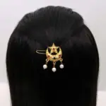 Gold Star Crescent Pearl Hair Clip