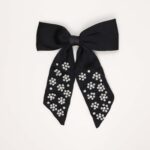 Pearl Embellished Black Bow Hair Clip - Image 2