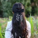 Pearl Embellished Black Bow Hair Clip