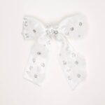 White Sequin Flower Bow Hair Clip - Image 2