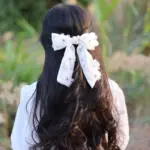 White Sequin Flower Bow Hair Clip