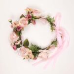Pink Floral Flower Crown with Ribbon Tie - Image 3