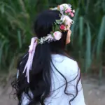 Pink Floral Flower Crown with Ribbon Tie - Image 2