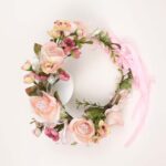 Pink Floral Flower Crown with Ribbon Tie - Image 4