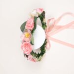 Pink Floral Crown with Ribbon Tie - Image 3