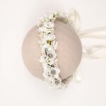 White Floral headband with Ribbon Tie - Image 2