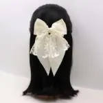 Lace Bow Hair Clip with Rhinestones - Image 2
