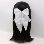 Lace Bow Hair Clip with Rhinestones