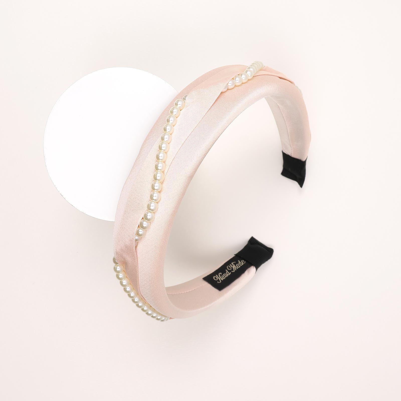 SA15OHB4 (Calm Pink) Pearl-Trimmed Satin Padded Headband - Image 1