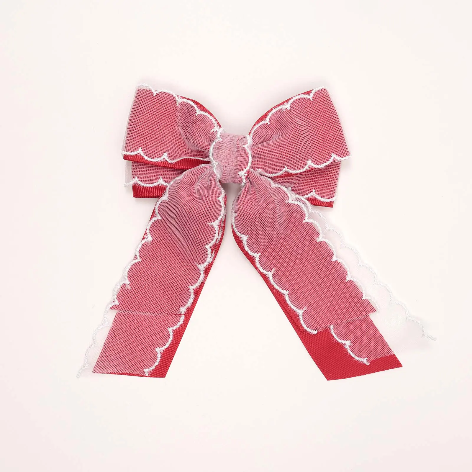 CH10CSCHC1 (Red) School Mesh Bow Hair Clip - Image 1
