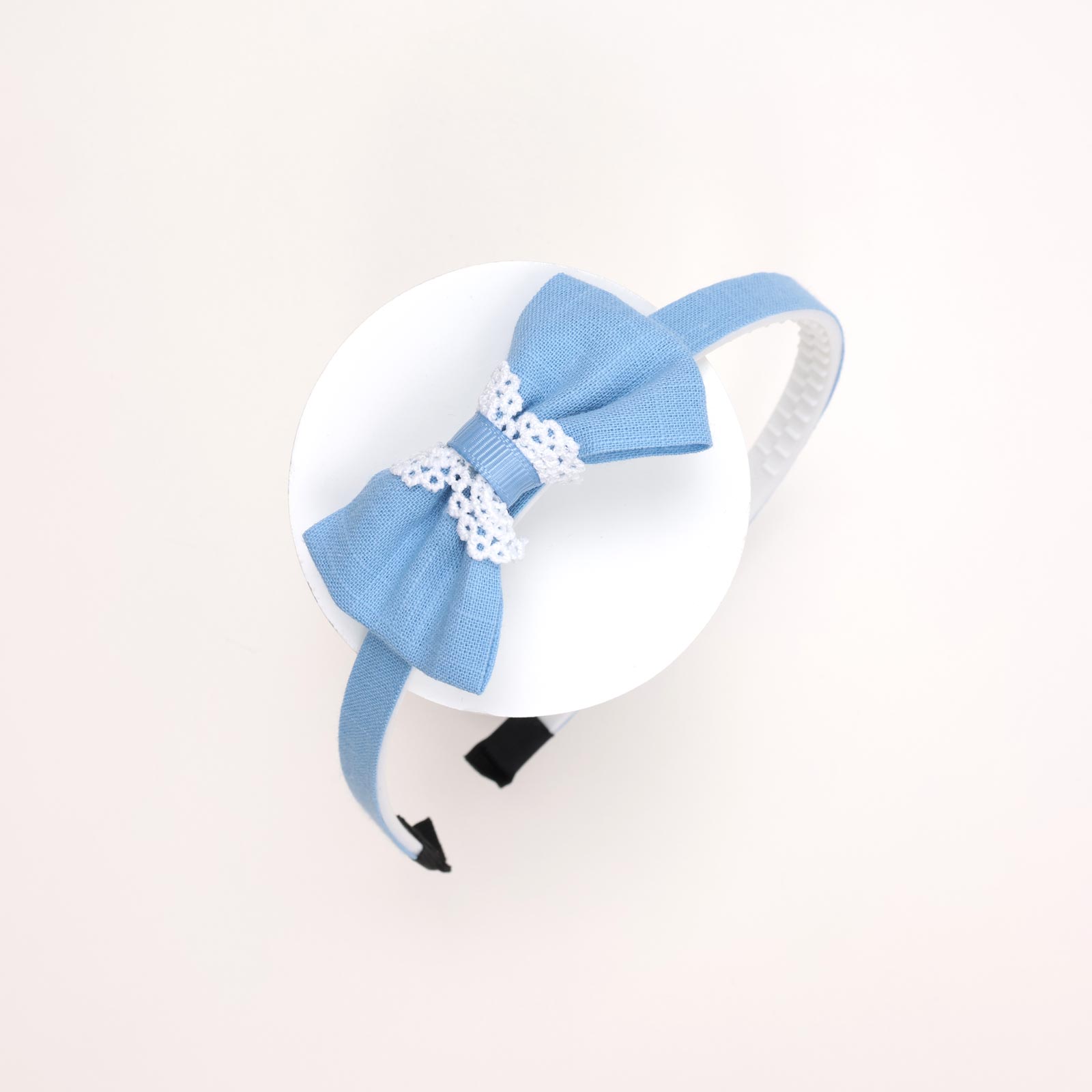 CH8CSCHAB1 (Calm Blue) School Bow Hairband with Lace Trim - Image 1