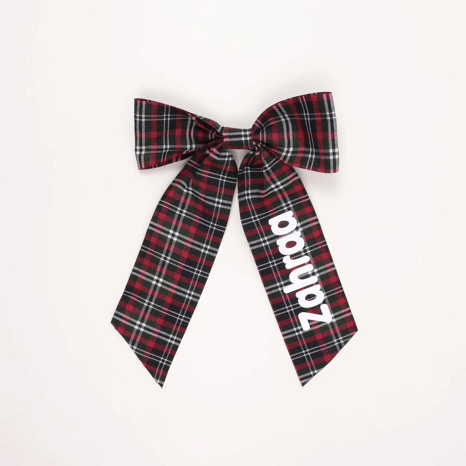 CH10SCHC13 (Print) Plaid Long Tail Bow Hair Clip - Image 1