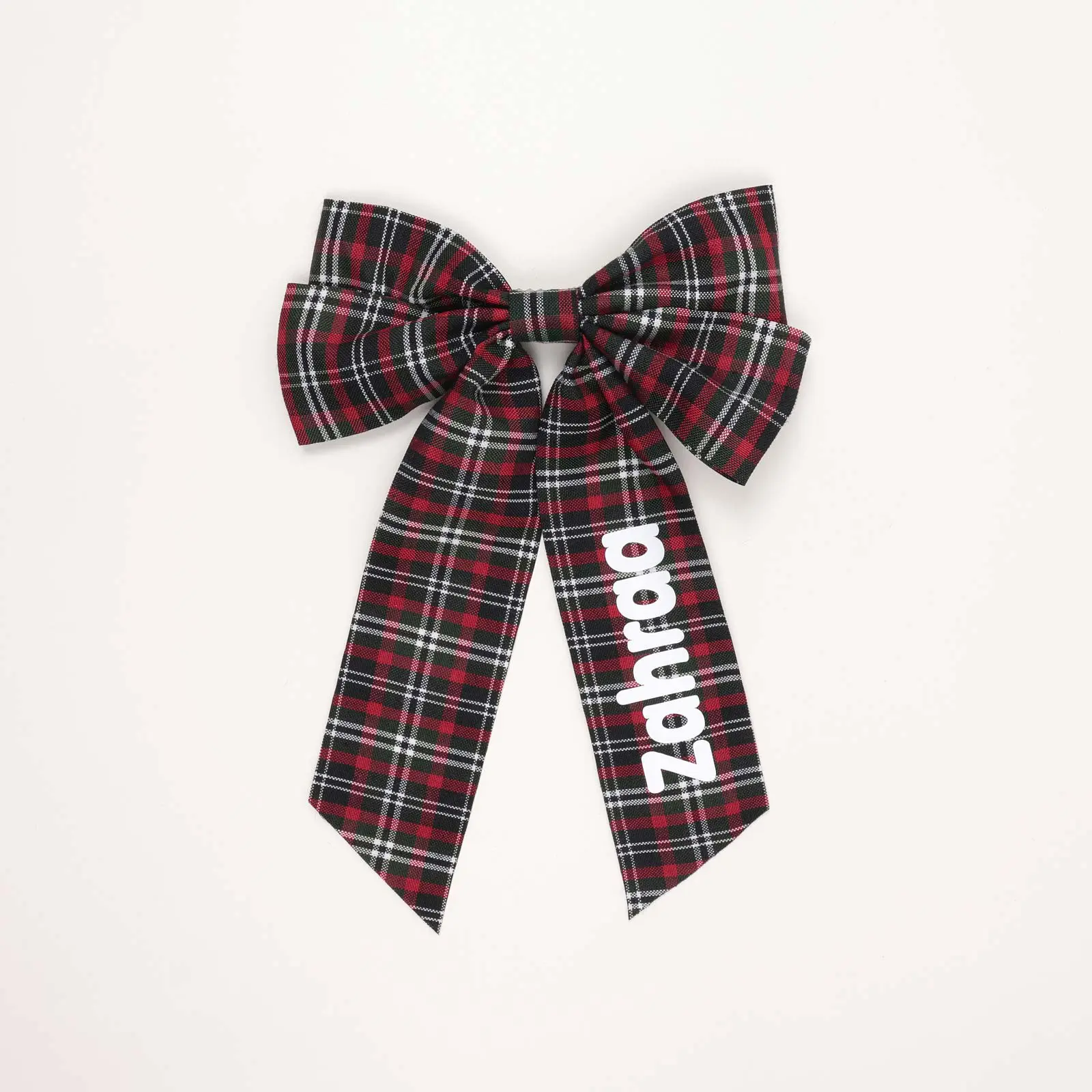 CH12SCHC2 (Print) Plaid Wide Bow Tail Hair Clip - Image 1
