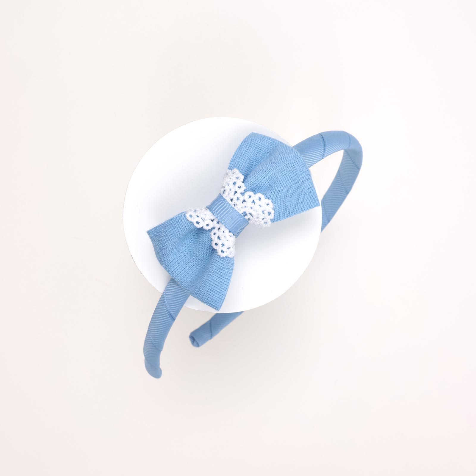 CH8CSCHAB2 (Calm Blue) School Bow Hairband with Lace Trim - Image 1